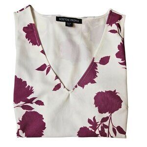 NWT Boston Proper XS White & Purple Floral V-Neck Sleeveless Top